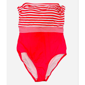Tommy Bahama Womens Size 14‎ Breaker Bay Bandeau 1 Pc Swimsuit Coral Stripe NWT